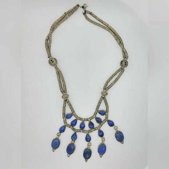 Rare Afghan Lapis lazuli Tibetan silver bib necklace - Picture 10 of 14